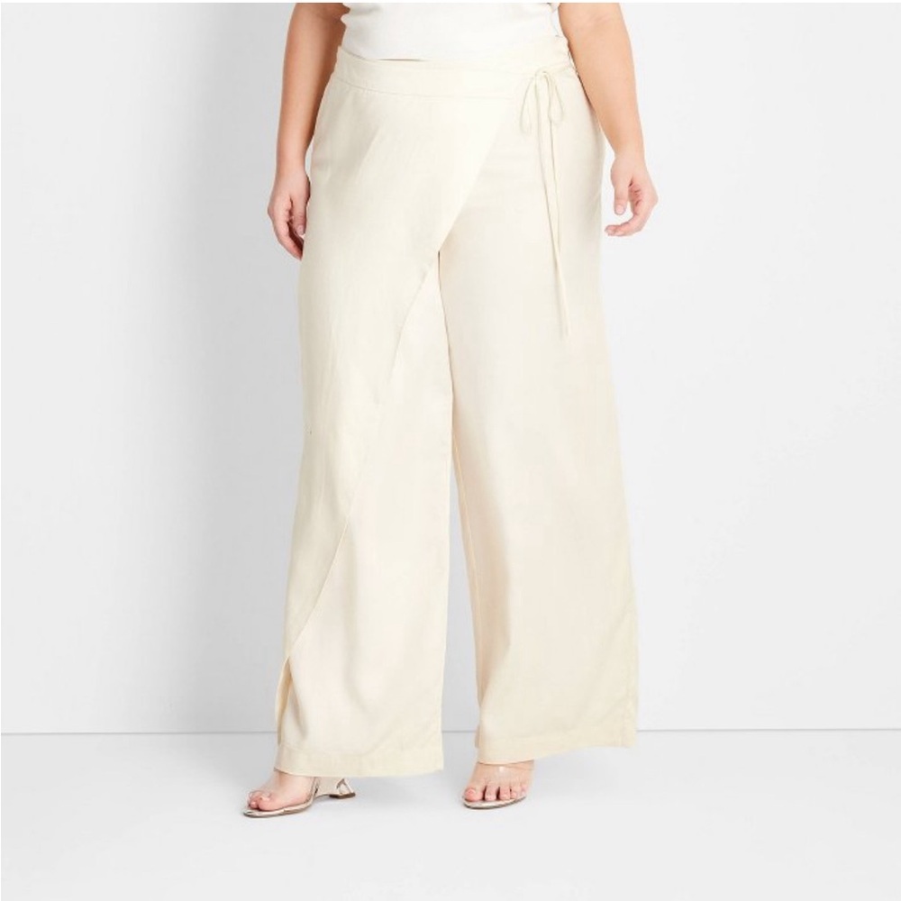 Womens mid rise sarong wide leg pants cream 1x